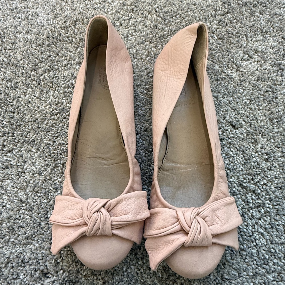 J.Crew Collection Made in Italy Leather Bow Ballet Flats Blush Size 6